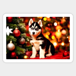 Husky Puppy Dog Christmas Sticker